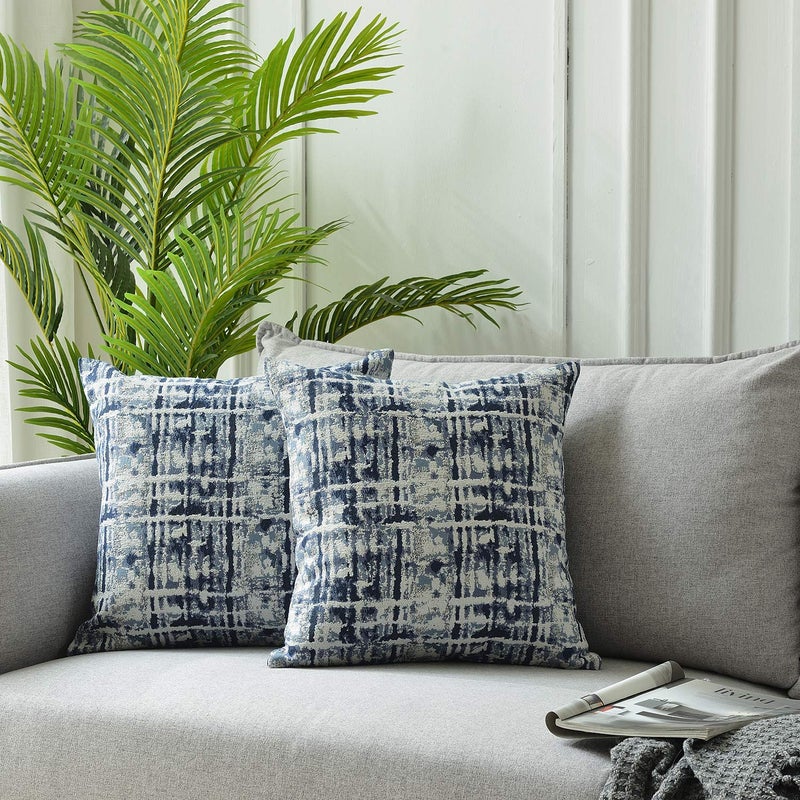 ROMANDECO أغطية وسائد مزخرفة من ROMANDECO من قماش الجاكار للأريكة مكونة من قطعتين مقاس 18 × 18 بوصة باللون الأزرق الداكن - Image 3